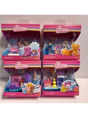 Mattel Mini Barbie Land Playset Lot of 4 - Ice Skating Theater Pet Store Grocery